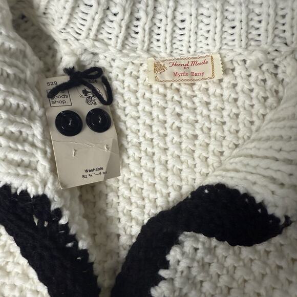 Vtg Handmade Oversized Knit Cardigan Sweater Womens Small Black White Textured - Picture 3 of 4